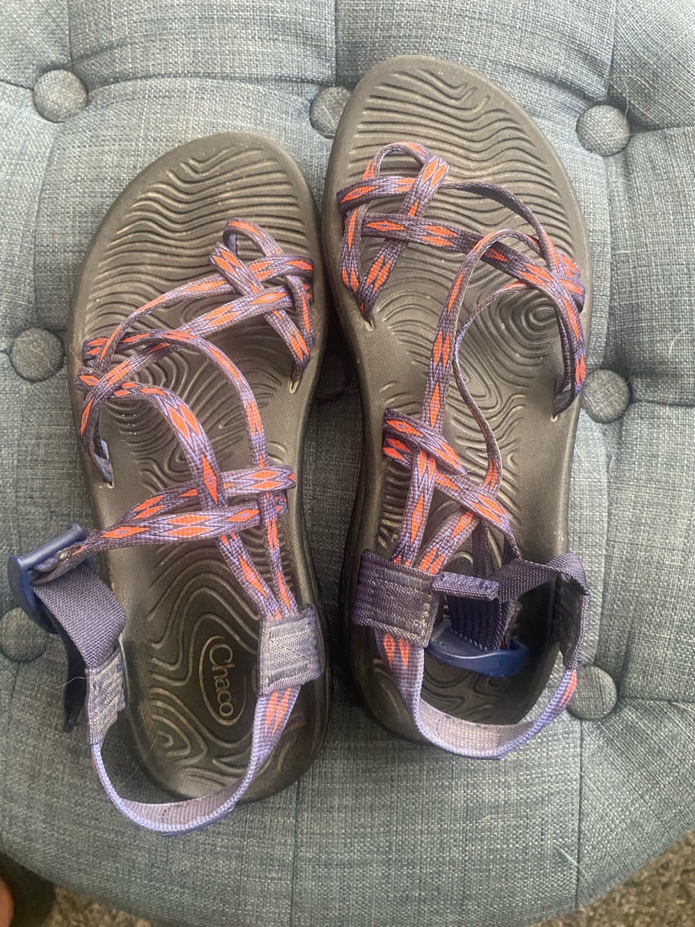 Chaco Sandals in Purple & Orange Webbing